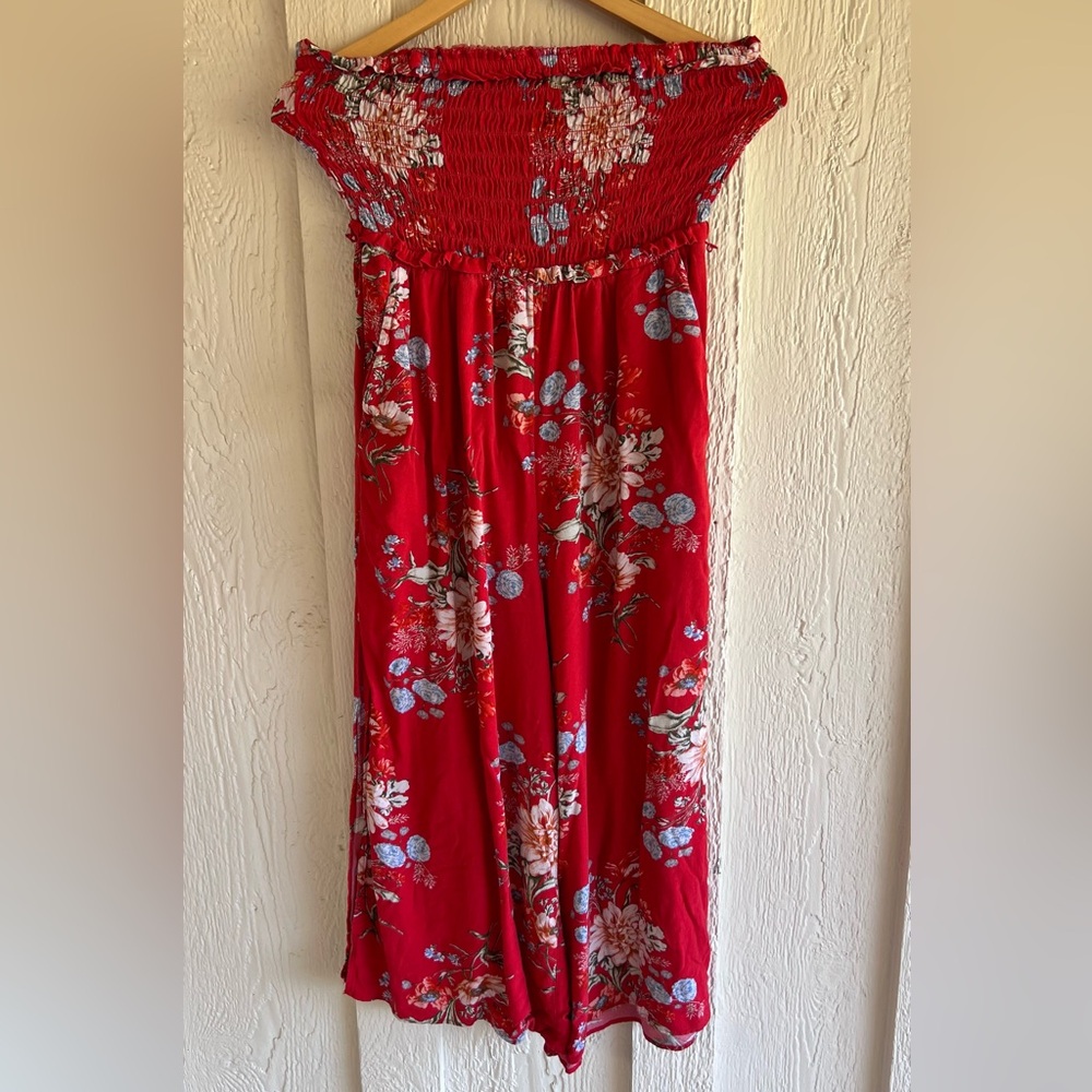 American Eagle Outfitters Red Floral Jumpsuit